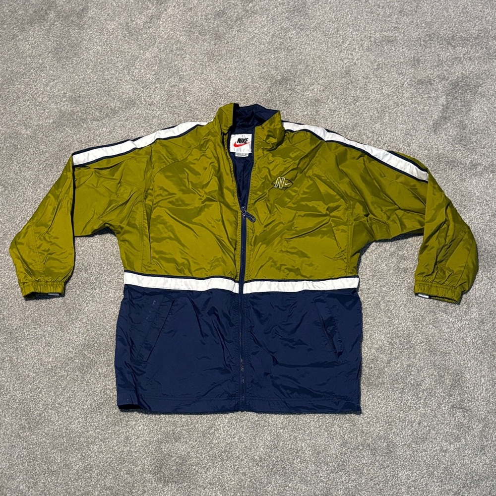 Nike Men's Windbreaker - Olive and Navy with White Accents